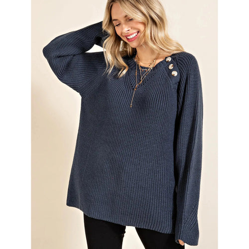 Button Detail Crew Neck Sweater