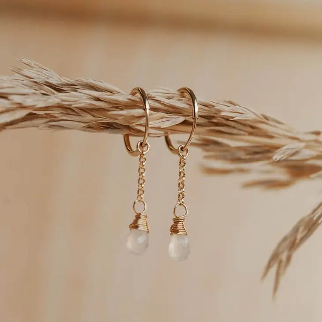 Moonstone Drop Earrings-Hello Adorn